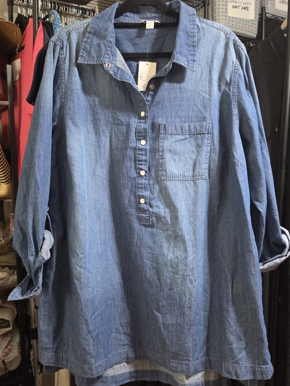 C'EST 1946 Casual Blue Lined Chambray Shirt - Relaxed Fit Pearl Snaps
